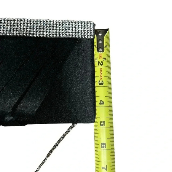 LAURA purse , women little black  clutch.Beads,shiny, weave,woven,silver chain - Picture 8 of 12